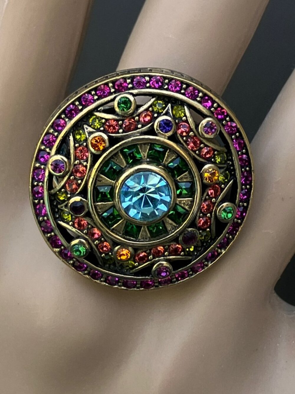Heidi Daus Colorful Crystal Wonder Works Round Cocktail Ring  -Size 9
